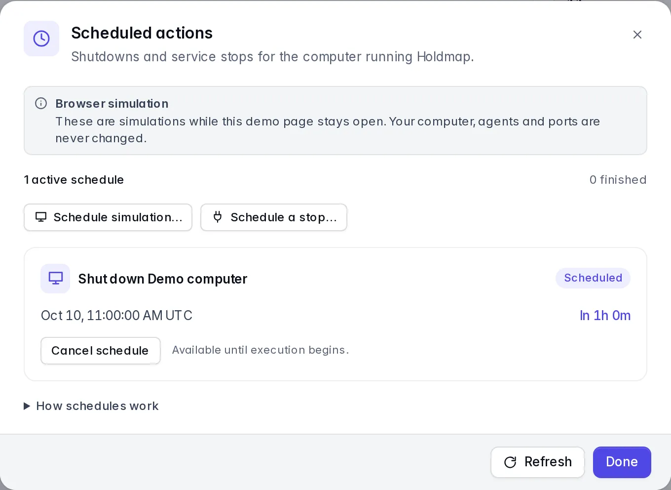 Review the countdown and cancel a scheduled action